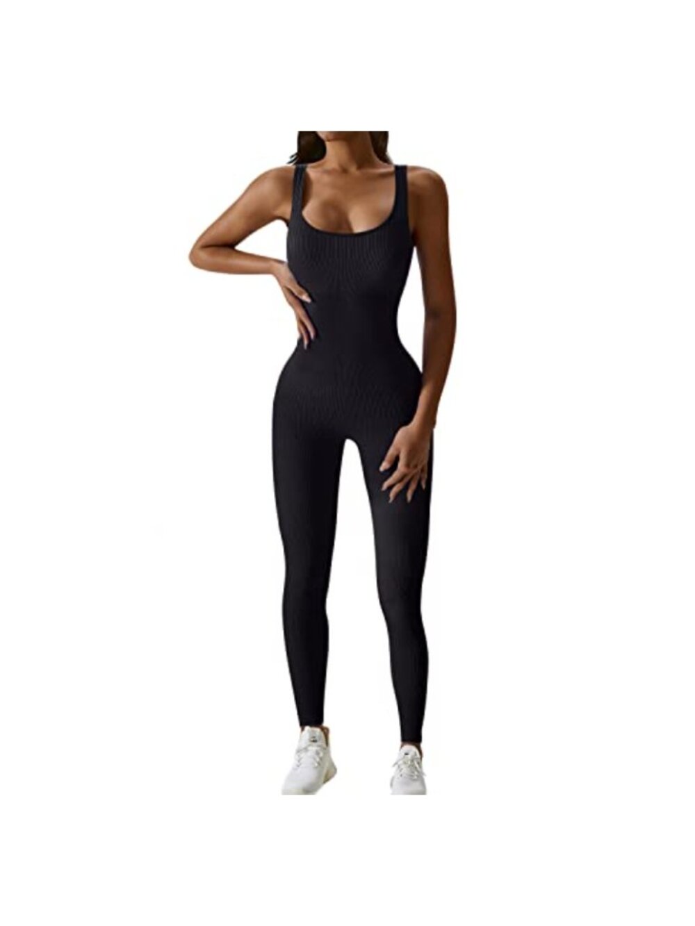 Seamless Ribbed Yoga Jumpsuit for Women Tummy Control Square Neck One Piece